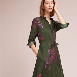 Maeve Floral Maxi Shirt Green Dress